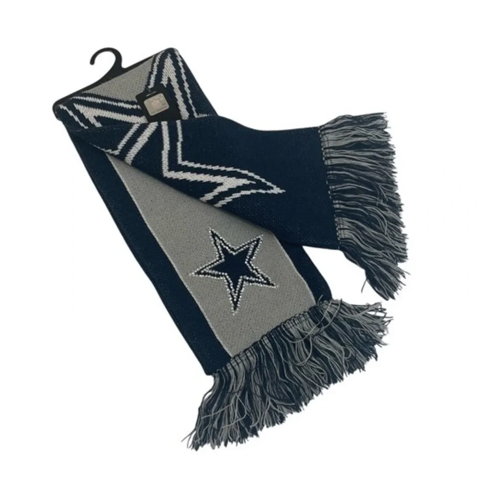 NFL‎ Dallas Cowboys Knit Scarf Navy Blue Grey Rhinestone Star Logo Fringe NEW